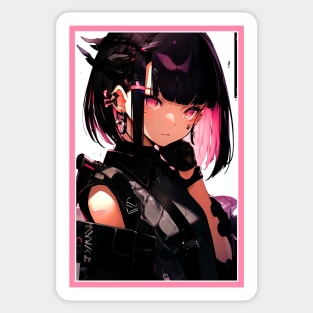 Aesthetic Anime Girl Pink Rosa Black | Quality Aesthetic Anime Design | Chibi Manga Anime Art Sticker